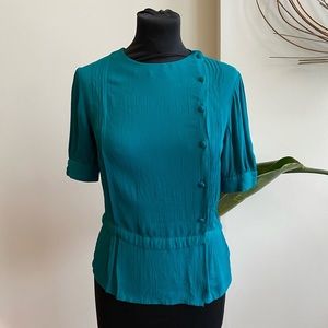 Topshop Teal Vintage Style Blouse Sz 38 (S/M)